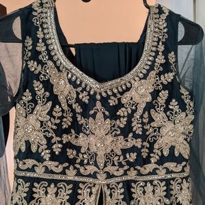 Dark teal and gold Anarkali / Salwar Kameez